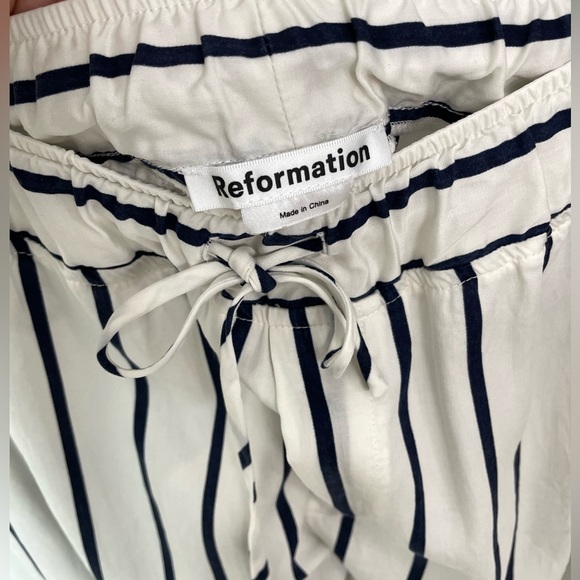 Reformation Pull On Drawstring Waist Striped Tencel Pants White & Navy Size S - Picture 2 of 5